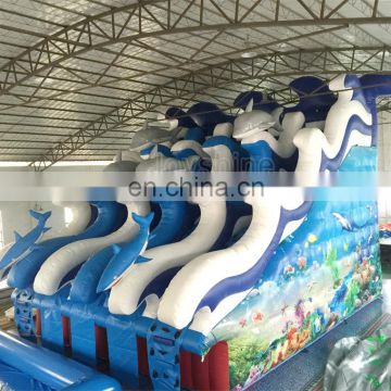 Blue Wave Dolphin Inflatable Water Slide Bouncer Large 4 Lanes Heavy Duty Inflatable Water Slides For Sale