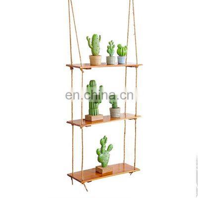 multi tier wood hanging jute rope rack wholesale floating wall shelf brackets