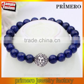 Women Fashion Lionhead Lion Bracelets Lapis Beaded Natural Stone Jewelry