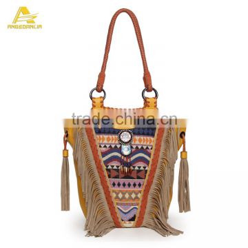 Fancy Ladies Handbag Fringed leather ethnic bag hand made embroidery cotton ethnic bag                        
                                                Quality Choice