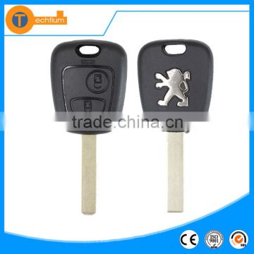 Uncut 407 with groove on blade car remote key case shell with metal logo 2 button key cover fob for Peugeot 207 307 107 1007 607