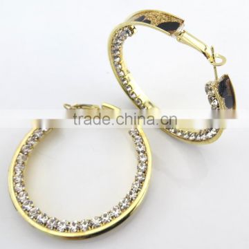 2015 latest design gold wide crystal hoop earring