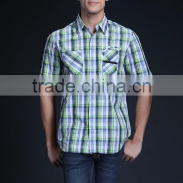 Fashion Short Sleeve Casual Design High Quality 100%Cotton Check Men Shirt