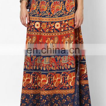Elephant Print Cotton Indian Wrap Round Long Skirt