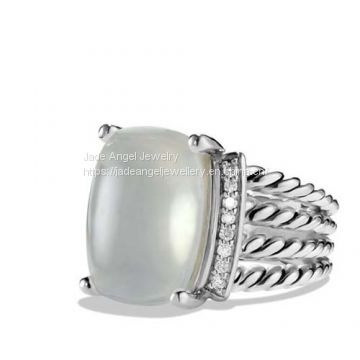 Women Jewelry DY Sterling 925 Silver 16mm x12mm Moon Quartz Wheaton Ring