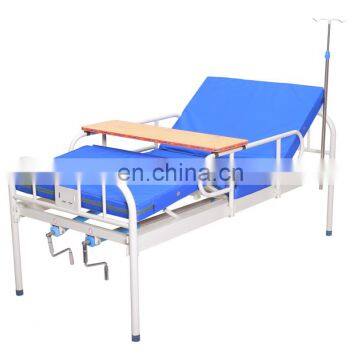 2 cranks hospital medical bed with sponge mattress dining table cold rolled simple guardrails strip model surface without wheels