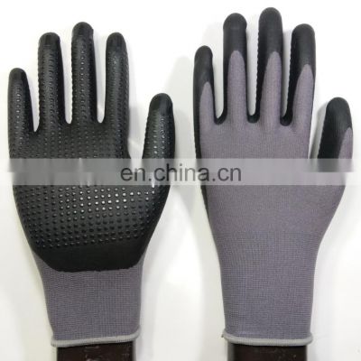 Nylon Knitted Black Sandy Finish Nitrile Gloves Arbeits Handschuhe Guantes de Nitrilo Sandy Nitrile Coated Work Safety Gloves