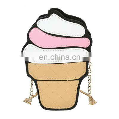 2020 wholesale latest design, Cute Ice Cream Cupcake Messenger Crossbody Bag PU Leather Small Chain Clutch handbags girls/