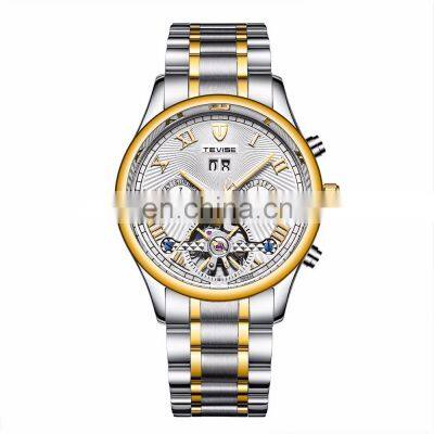 TEVISE Luxury Automatic Mechanical Watches Men Self Wind Auto Date Day Month Stainless Steel Tourbillon Wristwatches T806A