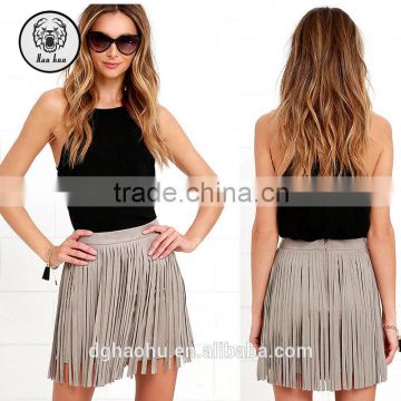 high quality clothing brands women Pearl Taupe Suede Fringe Mini Skirt