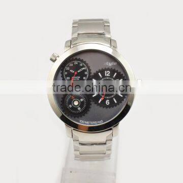 Fashion mans stainless steel watch double time zone watches with compass