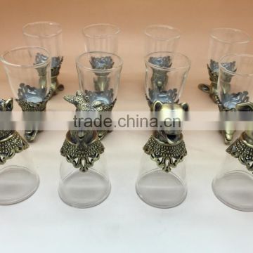 2015 New Twelve Animals Zodiac Wine Glass &Bronze-plated Cup Sets