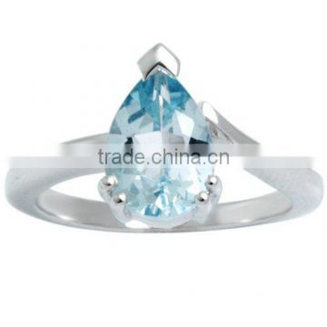 pear shaped blue topaz silver ring, simple engagement ring deign