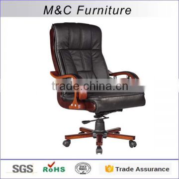 Luxuary pu material big boss executive chair with wooden armrest