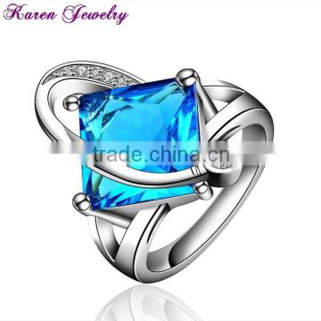 Elegant Big Sapphire Blue Zircon Crystal Ring Party Exaggerated Wedding Rings for Women Platinum Plated Engagement Ring