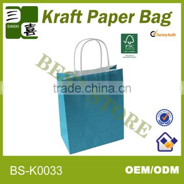 Eco-friendly and healthy twisted handle white kraft paper bag for shopping/garment packaging bag