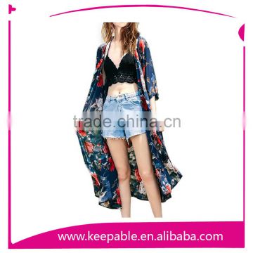 Women's Floral Printed Kimono Cardigan Beach Cover up Tunic Maxi Dress