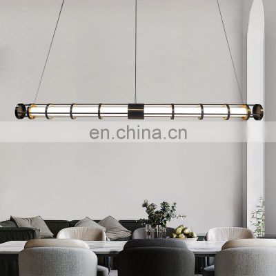 Modern Dining Room Chandelier Luxury Gold Pendant Lamp Nordic Long Strip Creative Hanging Lighting for Kitchen