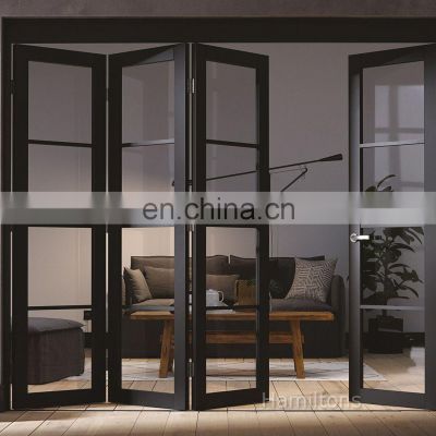 Aluminum burglar room folding glass partition black bifold sliding french doors