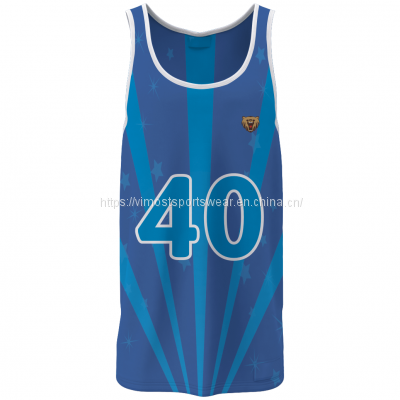 Vimost good quality sublimated breathable basketball jersey with blue color
