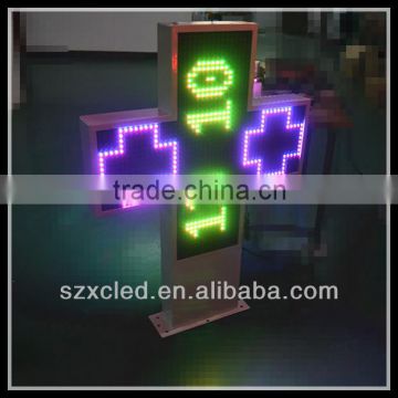 3D animatons RGB full color RF wireless communication P16-80x80cm two sides pharmacy led cross sign