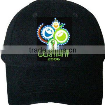 new design charming&fashionable blinking optical fiber black embroidery football cap with led