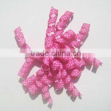 HOT SALE Pink Polka Grosgrain Fabric Curly Ribbon Bows