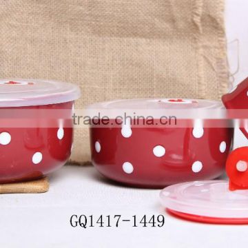 Red color ceramic bowl ceramic bowl with silicon lid for hot sale