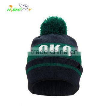 hot sell Promotion/costomize letter printed kniting Stripe Hat With Top Ball
