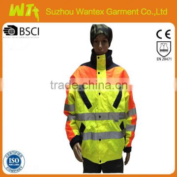 EN20471/343 fluo-yellow/orange winter waterproof winter men 7 in 1 bomber jacket park with reflector
