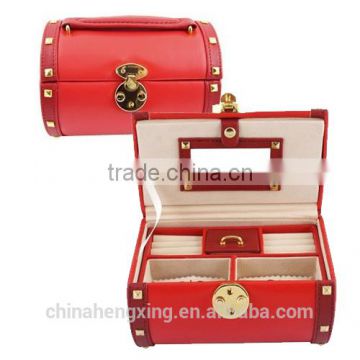 Red custom leather jewelry box manufacturers china with mirror