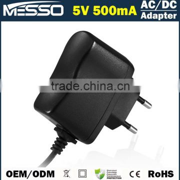 5V 500mA Adapter 100V-240V 2.5W Switching Power Supply with Global Plug