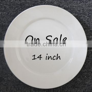 Wholesale 14 Inch Pure Ivory Creamy White Round Shape Custom Design Porcelain Plate Dish With Rim On Sale