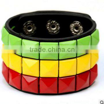 bulk fashionable PU hand chain punk colourful square nail bangle bracelet