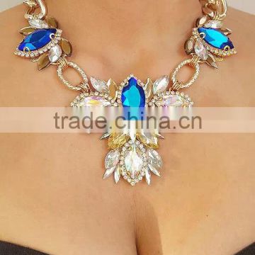 Women fashionable crystal tear drop gems pendant choker necklace earrings jewelry set