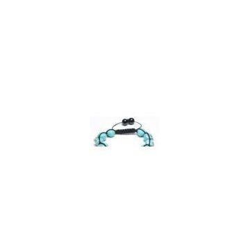 Adjustable Shamballa Bracelet, Synthetic Turquoise Skull & Blue Crystal Pave Balls