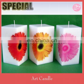 Flower printing style white pillar candles