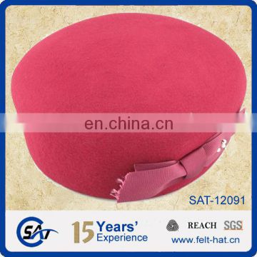 superior quality red wiine quality pure wool felt pillbox hat with bowtie