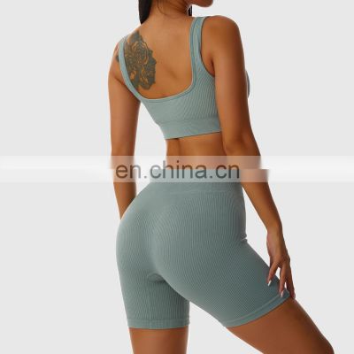 Seamless Wholesale Ribbed Wide Straps Fitness Yoga Bras Workout High Impact Sports Tops