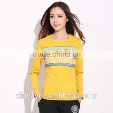 2014 plus size fat women long sleeve 100 % cotton t shirt direct from China clothing factory