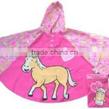 Horse Pattern Cute Pink Carry Easy Kids Rain Poncho