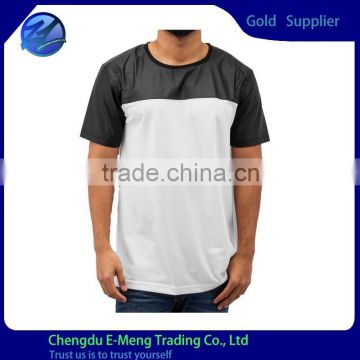 Wholesale Custom Designed O-neck Short Sleeve Leather Sleeve Tall Tshirt
