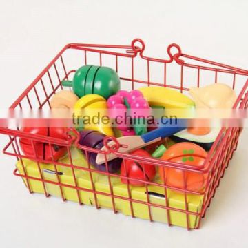 Kids baby wood iron basket cutting fruit and vegitable toy