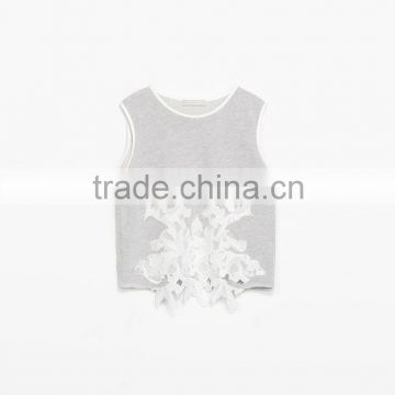 Ladies fashion sleeveless top with lace front