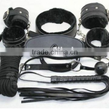Black Bondage restraint Set Kit Rope Ball Cuffs Whip Collar Blindfold Adult Sexy Toy HK129