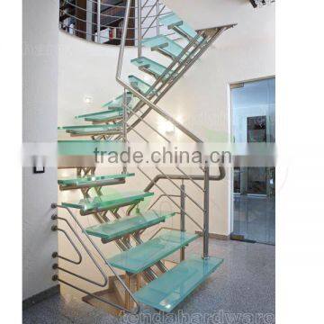 stainless steel curved Stairs with laminated Treads and stainless steel double stringer staircase
