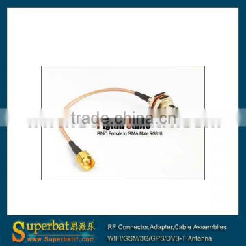 rf coaxial connectors cable assembly jumper cable Pigtail cable SMA male to BNC female bulkhead RG316/RG174 for wi