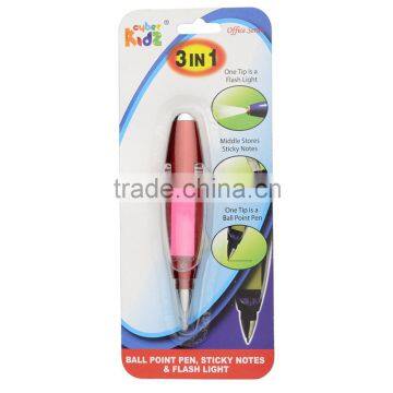 3 in 1 office series ball point pen, sticky notes and flash light, multi-functional pen