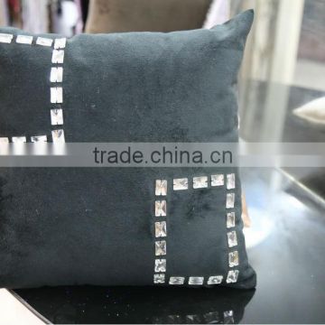 Popular black color Italian hand embroidery plain velvet sofa cushion