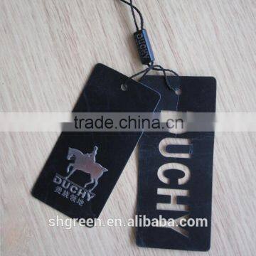 Die-cut hollow effect brand paper hangtag with string plastic tag